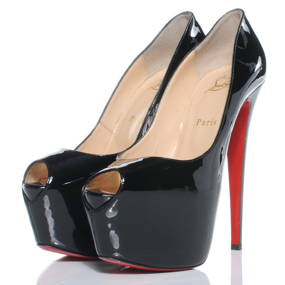 Christian Louboutin Highness Black Patent Platform Heels – Peep Toe, Size 39/9 - Picture 1 of 13